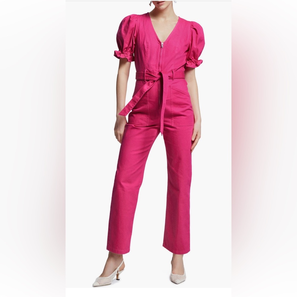 & Other Stories Organic Cotton Puff Sleeve Pink Women's Jumpsuit